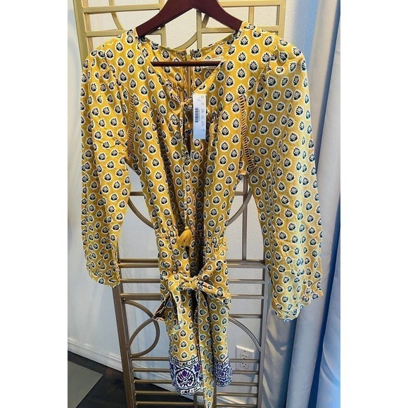 J.crew Point Sur Paisley Romper Mustard Floral Bohemian 100% Cotton Size 2 - Picture 2 of 7